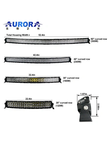 Aurora 20 Inch Curved Marine Double Row Marine LED Light Bar - Combo Beam 19,000 Lumen